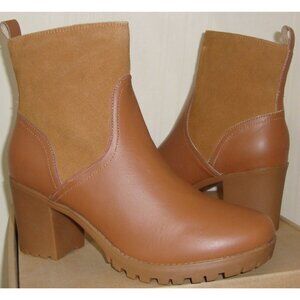 Soludos Dani Saddle Shearling Platform Stacked Heel Ankle Boots Size US 7 NEW